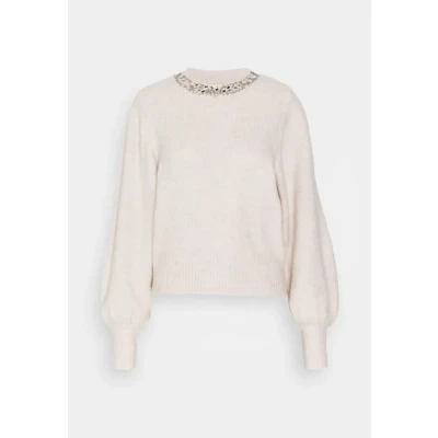 Image of ONLY Onlelsa Jumper, Women&#039;s, Size: Medium, Pumice stone/white melange