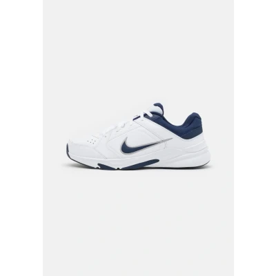 Image of NIKE Performance Defyallday Training shoe, Size: 6/6.5, White/midnight navy/metallic silver Imitation leather/ textile