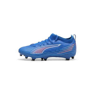 Image of Puma Ultra Match Football boots firm ground for kids, Size: 3.5, blue white glowing red shoes