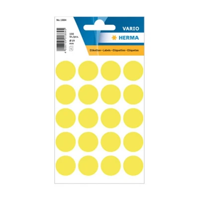 Image of HERMA Luminous Yellow Dot Stickers, 100 Labels, Ø 19 mm, 20 per Sheet, Self Adhesive Round Colour Dots, Blank Marking Circles for Color Coding Calendar