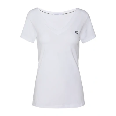 Image of Calvin Klein Jeans Embroidery V NECK Basic Tshirt, Women&#039;s, Size: XS, Bright white