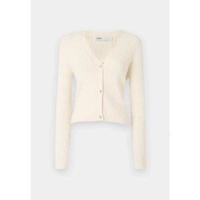 Image of ONLY Women&#039;s Onlkatia Ls Cable V Neck Cardigan Cc KNT Sweater, White Cap Grey/Detail: Melange, S