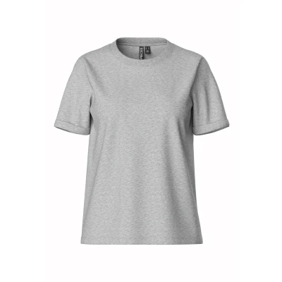 Image of Pieces CRIA FOLD UP Solid TEE Basic Tshirt, Women&#039;s, Size: XS, Light grey