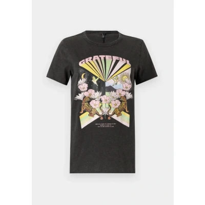 Image of ONLY Onllucy LIFE Print Tshirt, Women&#039;s, Size: XS, Schwarz/pink