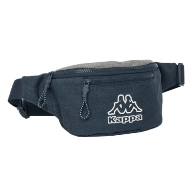 Image of Safta Kappa Dark Navy Waist Bag with External Pocket, Ideal for Youth and Children of Different Ages, Comfortable Versatile, Quality Resistance, 23 x 9 12 cm, Grey/Navy Blue Melange,