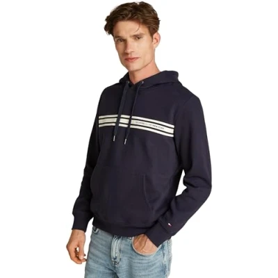 Image of Tommy Hilfiger Central Chest Stripe Hoody Unisex Sweatshirt, Size: XS, Desert sky