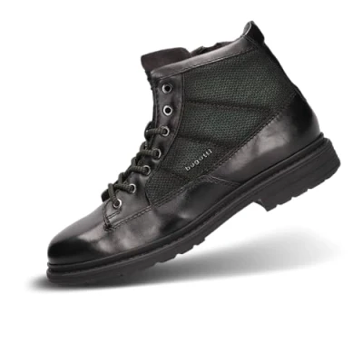 Image of bugatti Laceup ankle boots, Men&#039;s, Size: 9.5, Black/dark green Leather and textile