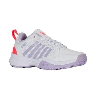Image of K SWISS Express Clay court tennis shoes, Women&#039;s, Size: 9, White orchid petal neon blaze Mesh