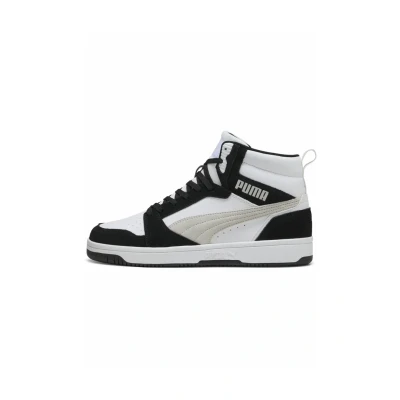 Image of Puma Rebound V6 SD Hightop trainers blackfeather gray white, Size: 8.5, Black feather white Leather/synthetics