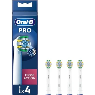 Image of Oral B Pro Floss Action Electric Toothbrush Head, X Shaped And Interdental Bristles For Deeper Plaque Removal, Pack of 4 Heads, White