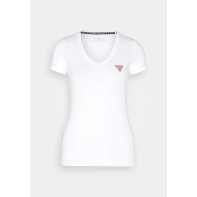 Image of Guess Triangle Basic Tshirt, Women&#039;s, Size: XS, Pure white
