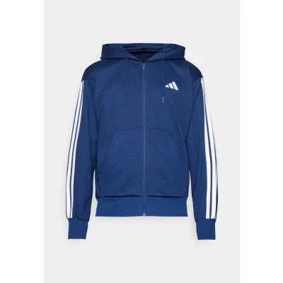 Image of adidas Sportswear Essential Three Stripes Zipup sweatshirt, Men&#039;s, Size: Large, Dark blue/white
