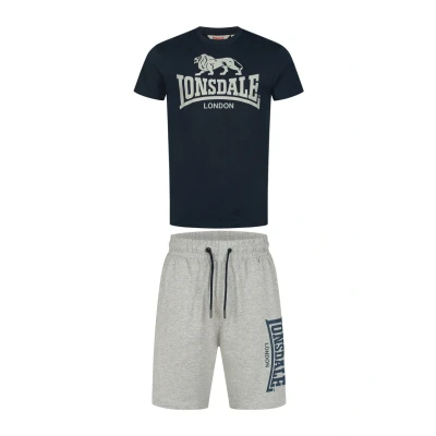 Image of Lonsdale Men&#039;s T Shirt &amp; Shorts Set, Regular Fit, MAIR, Dark Navy/Marl Grey, L