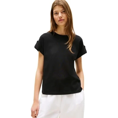Image of Tommy Hilfiger GOLD Button TEE Print Tshirt, Women&#039;s, Size: XXS, Black