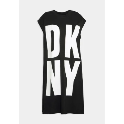 Image of DKNY Exploded LOGO Tunic Jersey dress, Women&#039;s, Size: XS, Black/white