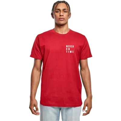 Image of Merchcode Never ON TIME Print Tshirt, Size: Large, Burgundy