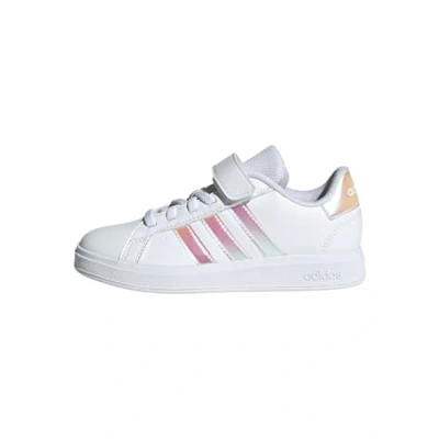 Image of adidas Grand Court 2.0 Shoes Children, Unisex Children and Youth Tennis Shoes, Cloud White Iridescent White, 10 UK