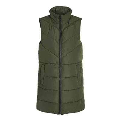 Image of Noisy may NMDALCON Long Vest Maxi Padded Puffer Quilted Jacket Calf Length Sleeveless &amp; Hood, Rosin, XS