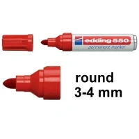 Image of edding 550 permanent marker red 10 pens round tip 3 4 mm waterproof, quick drying, smear proof for cardboard, plastic, wood, metal, glass and fabric
