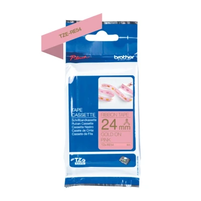 Image of Brother Original Textiles TZe RE54 Label Tape Gold on Pink 24 mm Wide, 4 m Long (for P Touch H200, H100LB/R, H105, E100/VP, D200/BW/VP, D210/VP, Cube, Cube Plus)