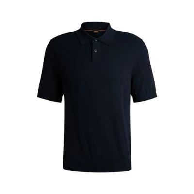 Image of BOSS Mens Asac P Embroidered Logo Polo Sweater in a Cotton Blend, Blue, XXL