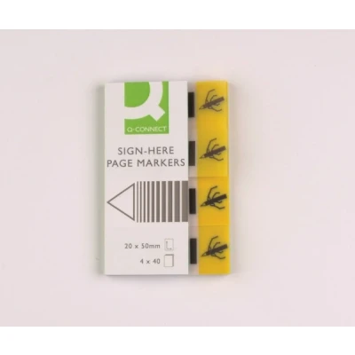 Image of Filing Index Tabs Q CONNECT Paper Sign here 20x45mm,4x40 Sheets Yellow/Paper and Labels/Type Standard/Shape Standard/Material Paper/Colour Yellow/Dimensions (mm) 20x45