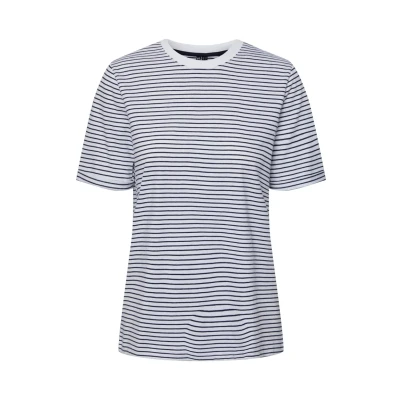 Image of Pieces Pcria SS FOLD UP TEE NOOS BC Print Tshirt, Women&#039;s, Size: XS, Bright white/maritime blue