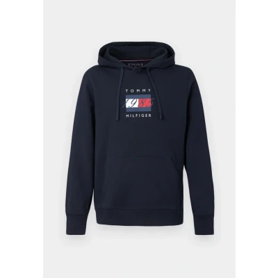 Image of Tommy Hilfiger Linear FLAG Graphic Hoodie Unisex Sweatshirt, Size: Small, Desert sky