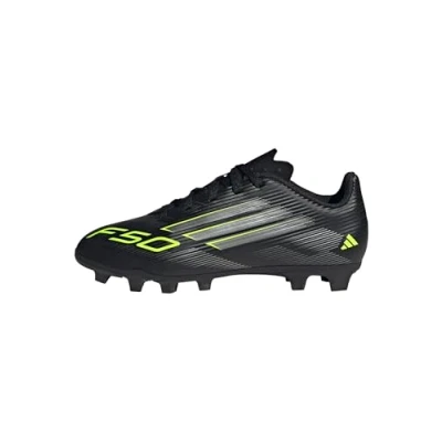 Image of adidas Unisex Kid&#039;s F50 Club Firm Multi Ground Football Boots, Core Black Iron Metallic Lucid Lemon, 12.5 UK Child
