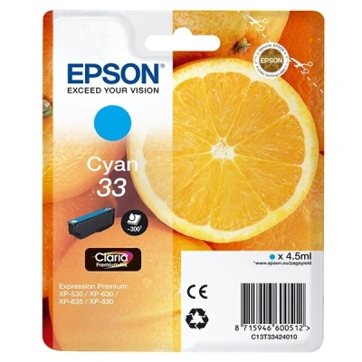 Image of Epson 33 Cyan Oranges, Genuine, Claria Premium Ink, Standard Capacity