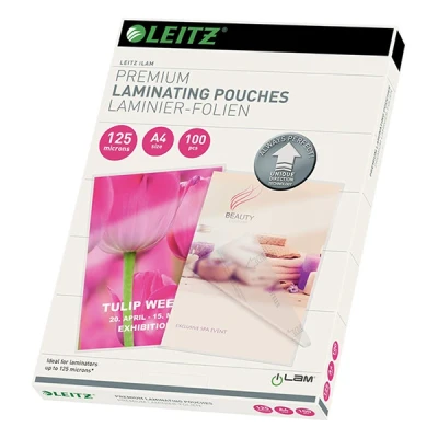 Image of Leitz 74810000 Laminating Pouches Made of 125 Micron Thick Material (Transparent, Glossy, A4 and UDT), Pack 100