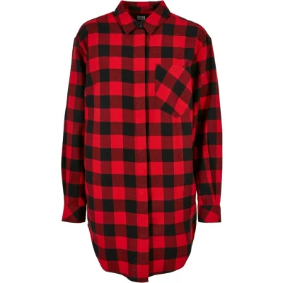 Image of Urban Classics Check Flannel Shirt dress, Women&#039;s, Size: Small, Black red