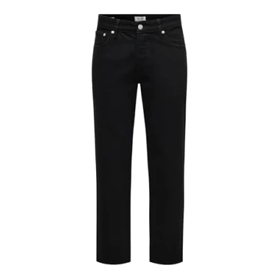 Image of Only &amp; Sons Onsedge BOX TAI Straight leg jeans, Men&#039;s, Size: 28x34, Black denim