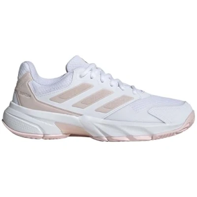 Image of adidas Performance Courtjam Control 3 tennis Multicourt shoes, Women&#039;s, Size: 9, Footwear white/sandy pink metallic Synthetics/textile
