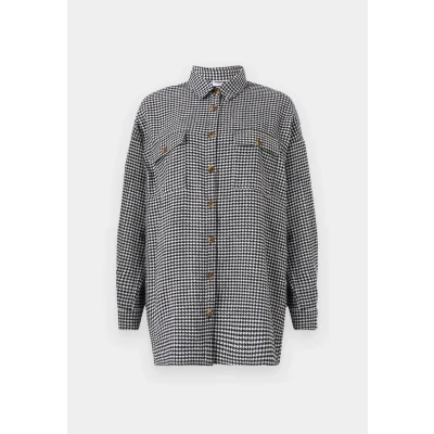 Image of Noisy May Women&#039;s Nmflanny L/S Long Shacket Bg Noos Jacket, Bright White/Detail: Black Houndsthooth, S