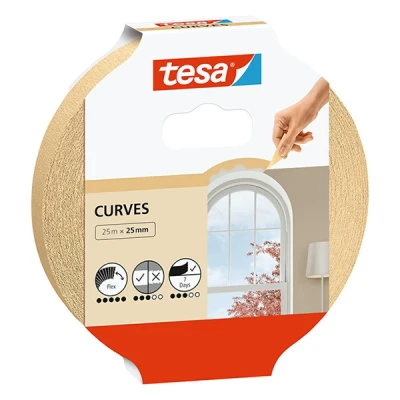 Image of tesa masking tape curves Curved with extra strong crepe for and irregular shapes rough smooth surfaces 25 mx mm