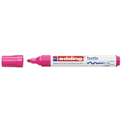 Image of edding 4500 textile marker neon pink box of 10 round nib 2 3 mm permanent fabric markers for drawing on textiles, wash resistant up to 60 C pens lettering