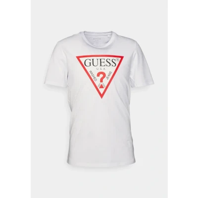 Image of Guess Original LOGO TEE Print Tshirt, Men&#039;s, Size: Medium, Pure white