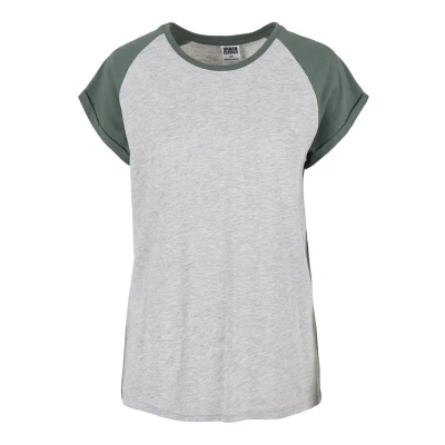 Image of Urban Classics Contrast Raglan Print Tshirt, Women&#039;s, Size: XL, Lightgrey/paleleaf