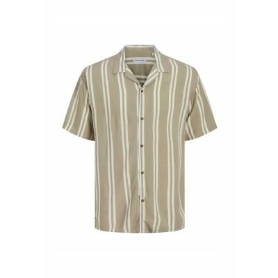 Image of Jack &amp; Jones Jjejeff Stripe Resort SS SN Shirt, Men&#039;s, Size: Medium, Crockery