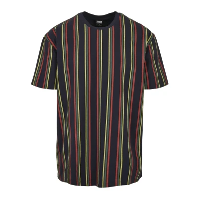 Image of Urban Classics Tshirt Printed Oversized Retro Stripe TEE Print Tshirt, Men&#039;s, Size: 3XL, Midnightnavy/burnedred