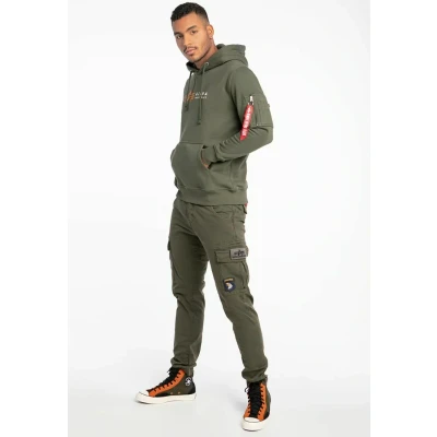 Image of Alpha Industries Label Hoody Hoodie, Men&#039;s, Size: Small, Green