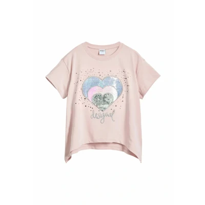 Image of Desigual Heart Strass Print Tshirt for kids, Size: 11/12y, Pink