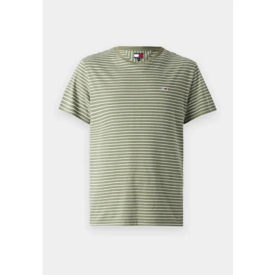 Image of Tommy Jeans Stripe TEE Print Tshirt, Men&#039;s, Size: 34, Aruba green/ecru