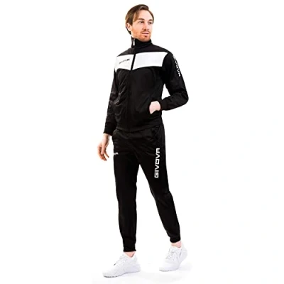 Image of Givova Men&#039;s Visa Tracksuit, Multicoloured (Black/White), XL
