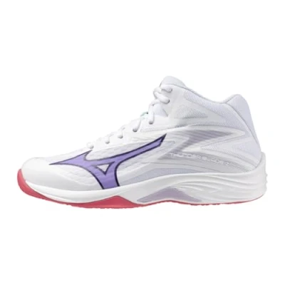 Image of Mizuno THUNDER BLADE Z MID Volleyball Shoes White/VioletIndigo/CamelliaRos Women Size 7