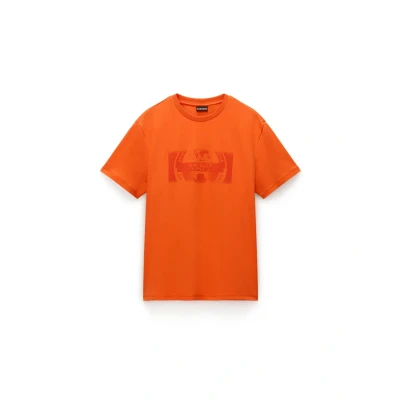 Image of Napapijri Vanni Print Tshirt, Men&#039;s, Size: Small, Orange red
