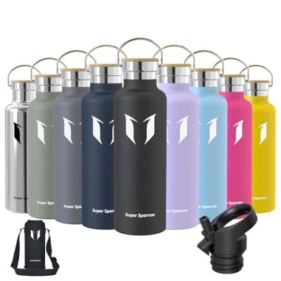 Image of Super Sparrow Stainless Steel Water Bottle 750ml Vacuum Insulated Metal Standard Mouth Flask BPA Free Straw for Gym, Travel, Sports