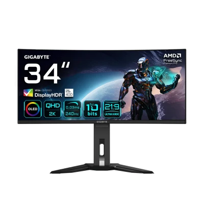 Image of GIGABYTE MO34WQC2 Wide Quad HD 34&quot; Curved OLED Gaming Monitor Black, Black