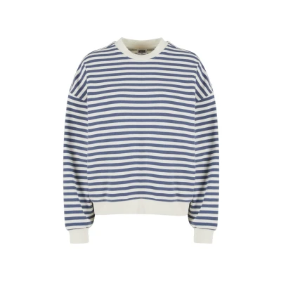 Image of Urban Classics Striped Crewneck Sweatshirt, Women&#039;s, Size: 5XL, Whitesand vintageblue